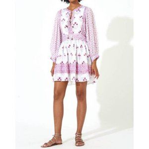 Oliphant Tie Front Balloon Sleeve Indica Pink Print Short Dress Tuckernuck